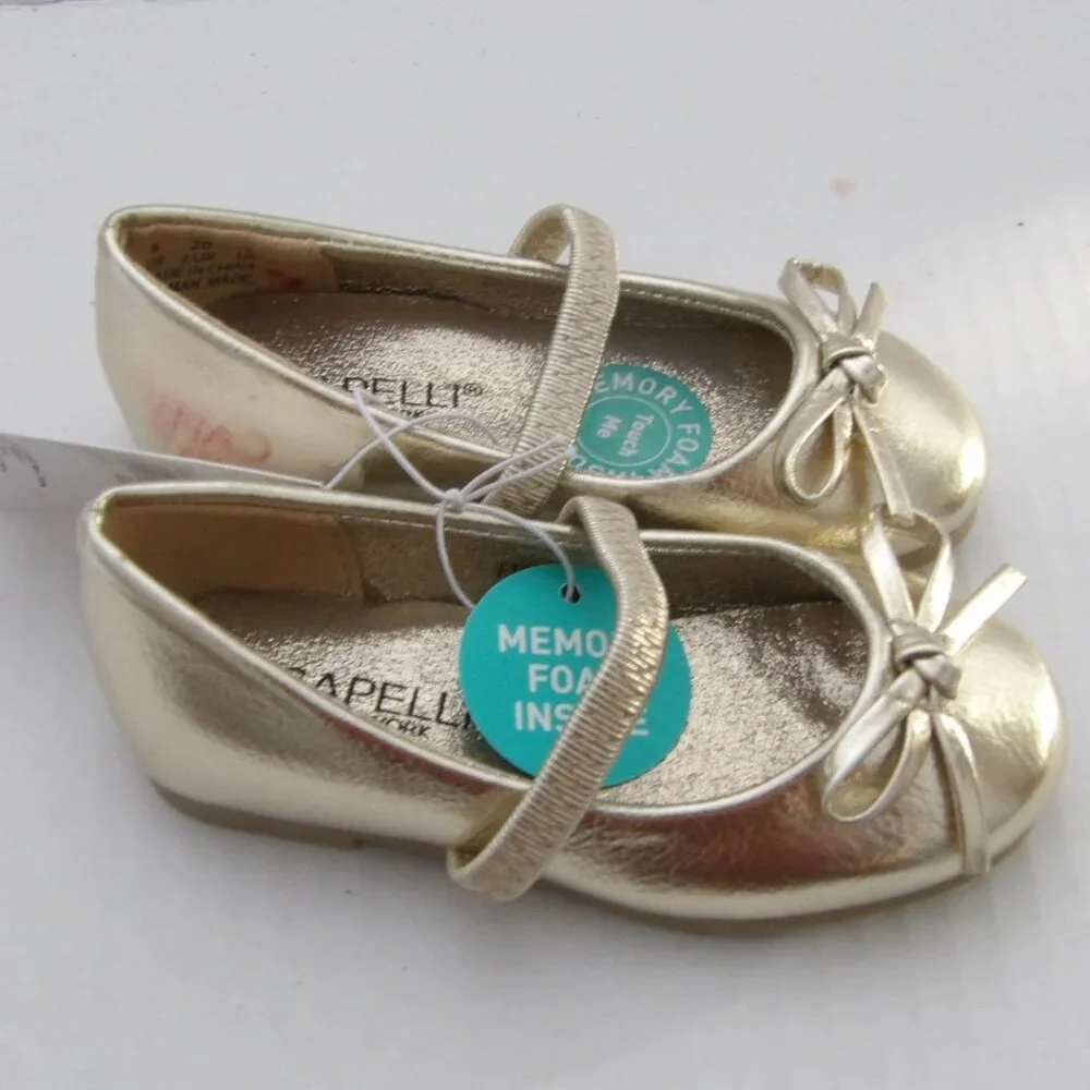 Toddler Girls Capelli Goldtone Mary Jane Style Dress Shoes w/bows, Size 5